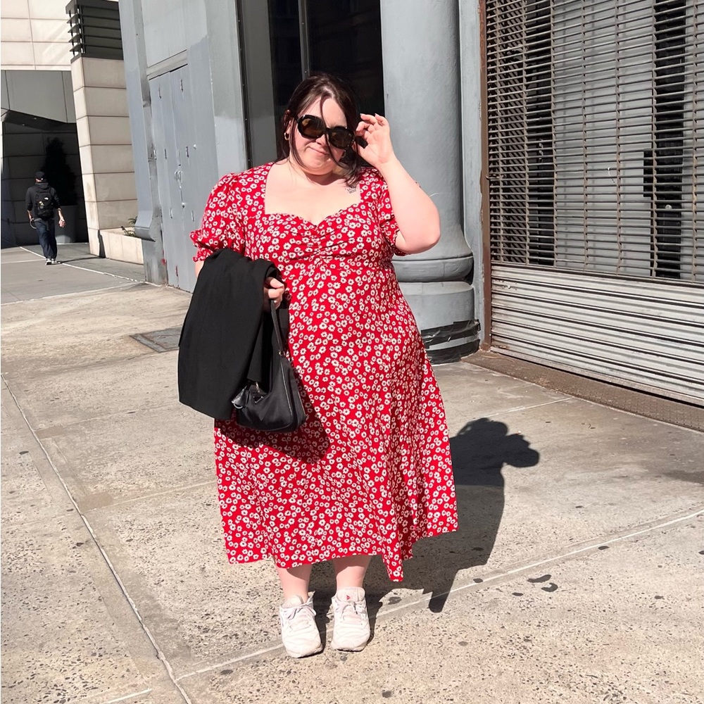 Red floral print reformation dress, size 22